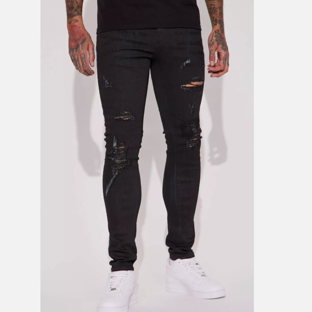 Men's (34, 38, 40) NWT Waxed Stacked Dark Skinny Jeans Denim